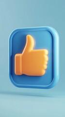 Obraz premium Orange thumb up symbol floating on blue background representing positive feedback