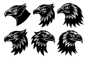 6 different styles of eagle heads vector silhouette