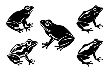 5 different styles of frogs vector silhouette