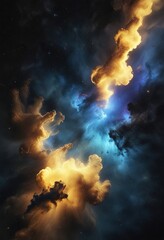Shimmering blue and yellow nebula effect on dark background, nebula, shimmer, abstract