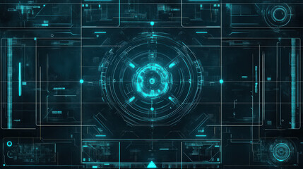 Futuristic teal holographic interface glowing energy core technological grid digital display abstract background sci fi modern technology innovation