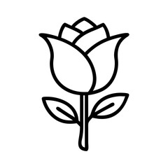 rose icon, flower line art, flower icon - Minimalistic black outline illustration of rose flower, perfect for icons, logos, and floral-themed designs.

