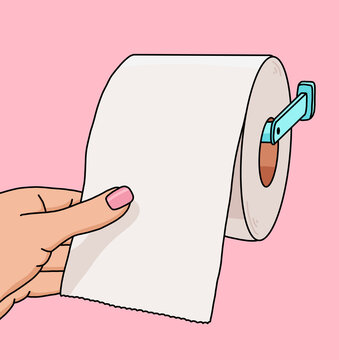 Illustration of a Hand Pulling Toilet Paper from a Roll