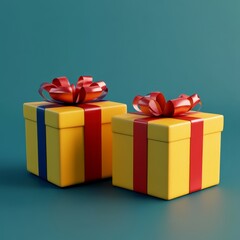 Obraz premium Colorful Gift Boxes With Vibrant Ribbons on a Teal Backdrop Create a Festive Atmosphere Perfect for Celebrations or Special Occasions, Inviting Joy and Surprise
