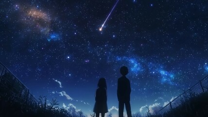 Fototapeta premium 流れ星を見る人