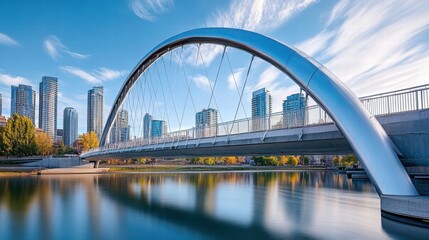 Obraz premium Modern bridge over calm water with cityscape urban landscape clear sky view