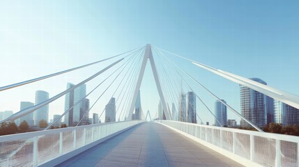 Fototapeta premium Modern bridge overlooking cityscape urban environment architectural design contemporary view