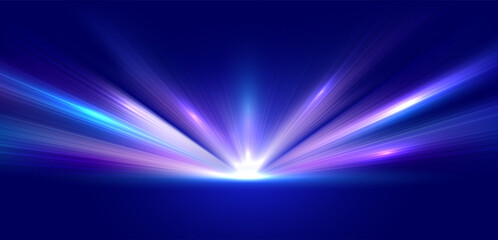 Abstract high-speed movement background. Laser beams luminous. Dynamic light trails with motion blur effect on dark background. Futuristic, technology pattern for banner or poster design.