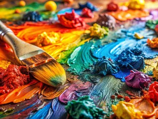 Fototapeta premium Paint Palette Art Supplies, Colorful Acrylics, Oil Paints, Painting Supplies, Artist Palette, Fine Art Painting, Creative Painting, Palette Knife, Paintbrush, Studio Art Supplies