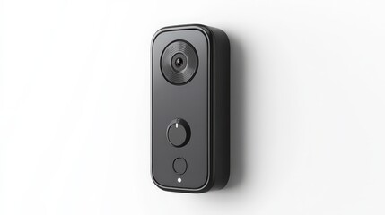 Fototapeta premium Sleek modern smart doorbell camera mounted on a white wall for home security