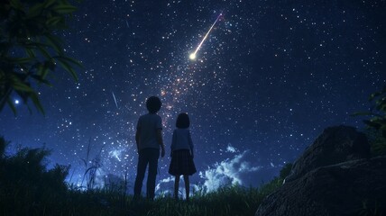 Obraz premium 流れ星を見る人