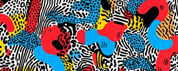 Colorful abstract background with organic shapes and bold lines creating a lively composition