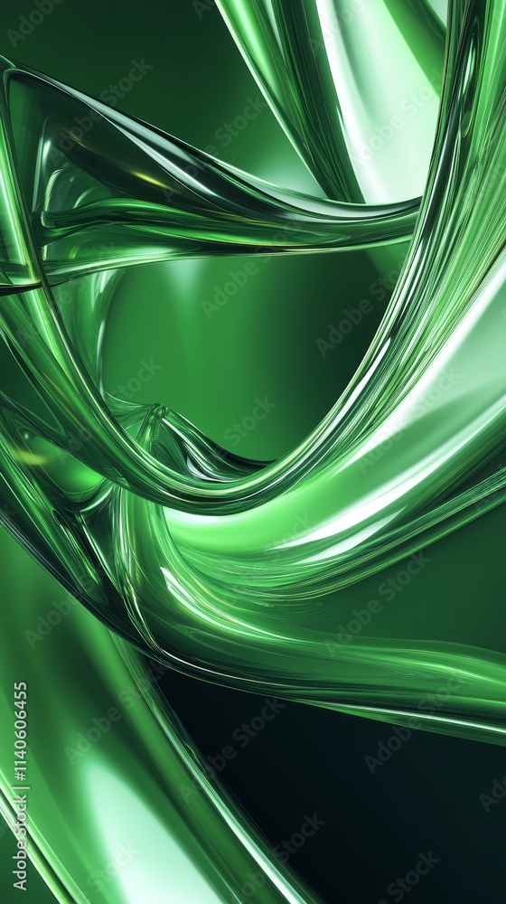 Poster translucent green swirls create an abstract wave of energy in a vibrant display of light and movemen