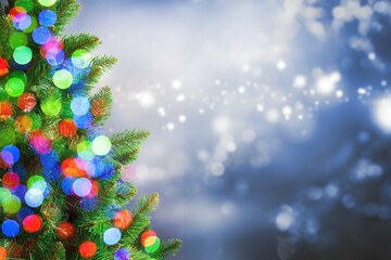 Christmas Tree With bright Ornaments with Bokeh Lights