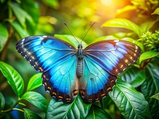 Panoramic Blue Morpho Butterfly Photography: Stunning Wings, Vibrant Colors, Nature's Jewel