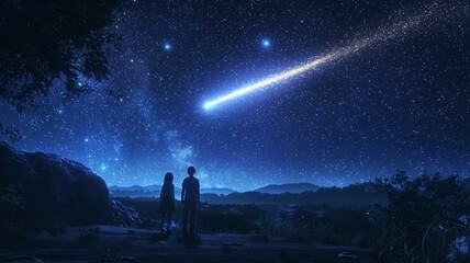 Fototapeta premium 流れ星を見る人
