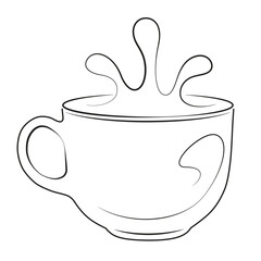 Coffee cup continuous one line art drawing. Coffee shop concept. Coffees cup concept. Сup with liquid vector illustration. Cup with tea. Drink Minimalist logo for cafe, restaurant. Splash in a cup.