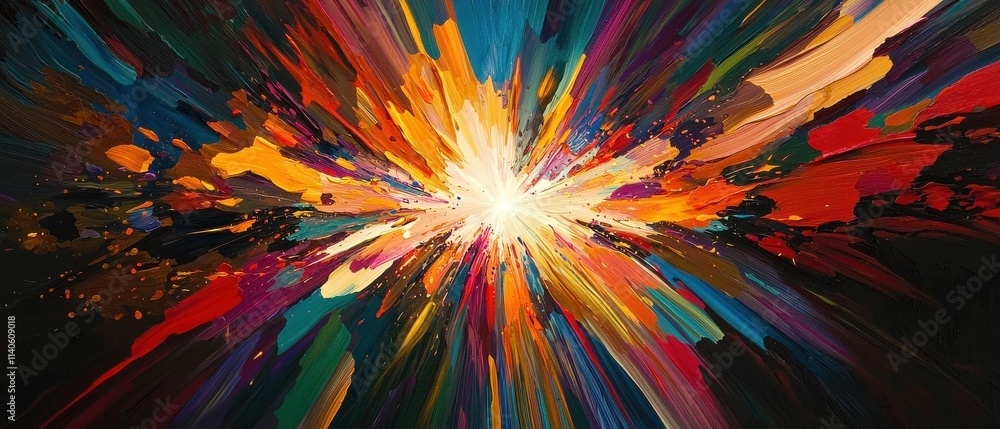 Poster artistic perspective vibrant abstract with explosive light beam patterns