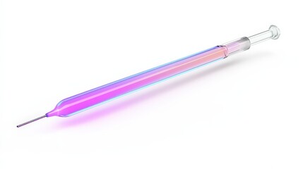 Fototapeta premium Colorful glass syringe with gradient neon glow isolated on white background