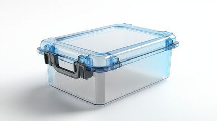 Transparent plastic storage container with blue lid in minimalist design