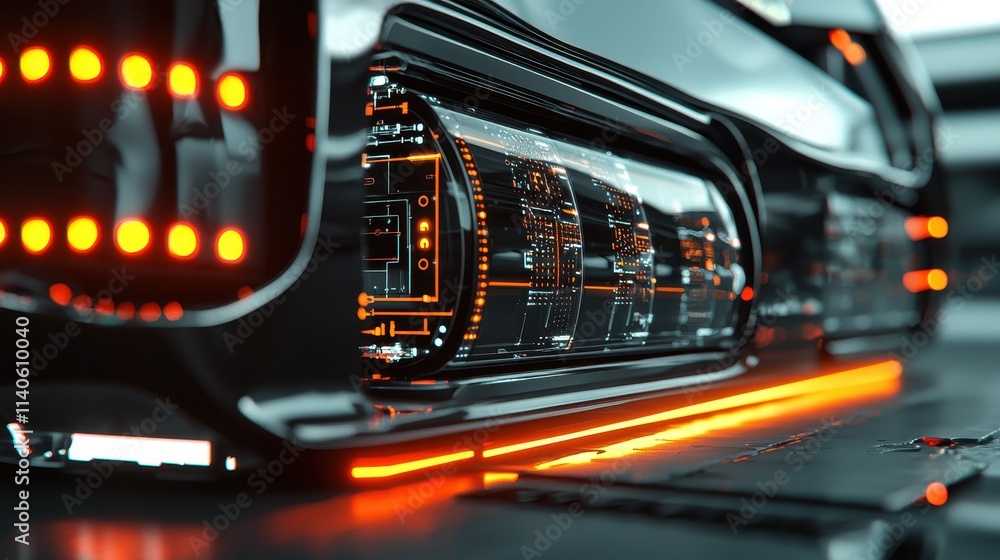 Poster close-up of autonomous vehicle technology featuring iot and connectivity interfaces in gigapixel det