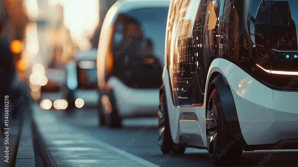 Poster close-up of innovative autonomous vehicle technology in urban environment with modern design feature