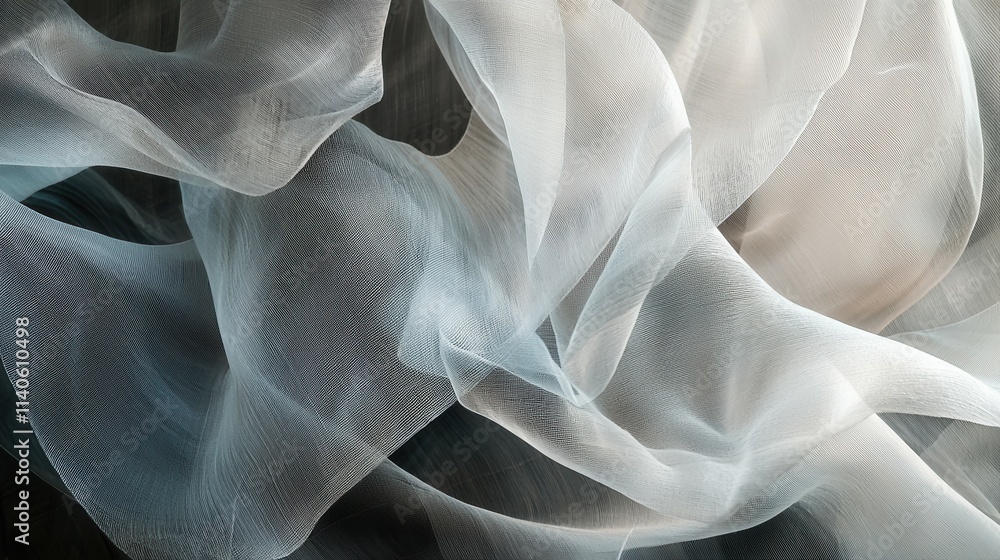 Aufkleber ethereal abstract art flowing layers of transparent fabric patterns in modern design