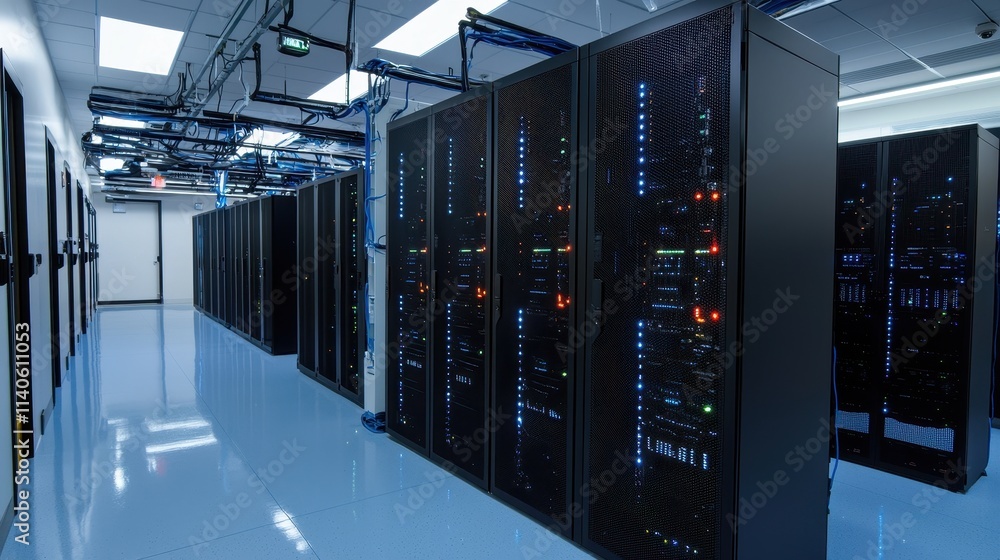 Poster advanced data center infrastructure with cloud computing servers in a modern digital environment