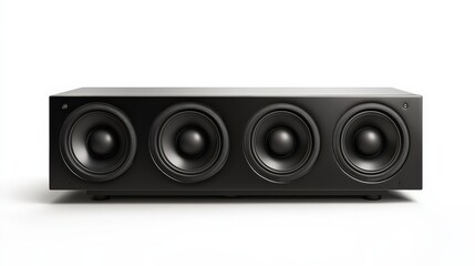 Fototapeta premium Sleek black multi-driver speaker against white background for modern audio enthusiasts