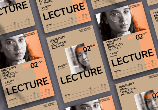 Neutral Lecture Poster with Orange Accents