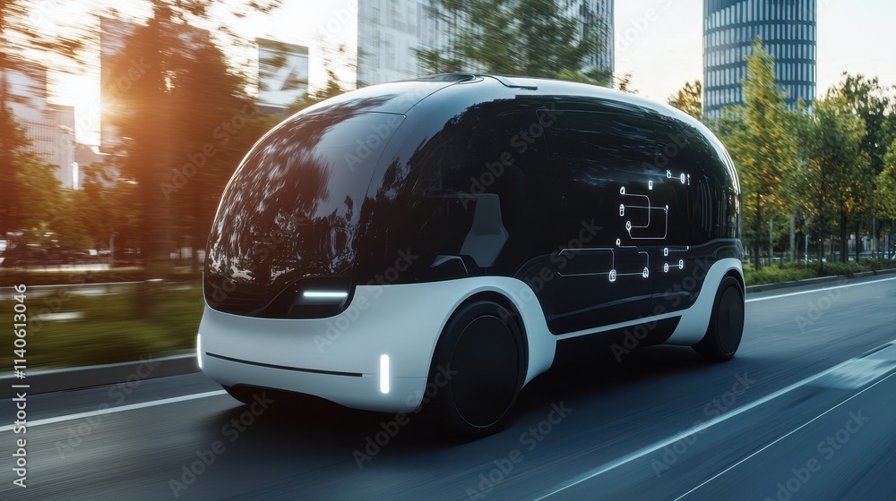 Poster high-tech autonomous vehicle utilizing ai technology for advanced transport solutions