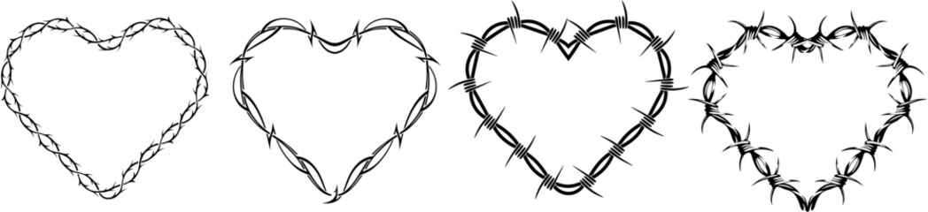 Thorns Stylized Heart Symbol Variations in Black and White