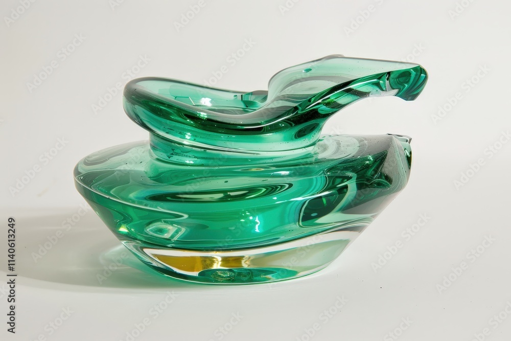 Poster transparent glass bowl resting on a surface with warm sunlight reflected in the background during a 
