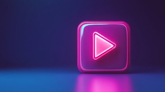 Play button glowing on dark background with reflection