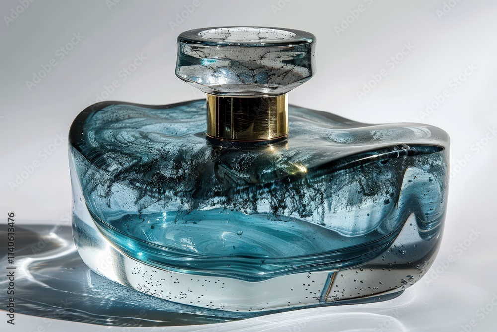 Poster transparent glass bowl resting on a surface with warm sunlight reflected in the background during a 
