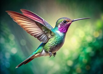 Panoramic Line Drawing Hummingbird Art:  Stunning Wildlife Nature Illustration, Bird Sketch, Elegant Hummingbird Design