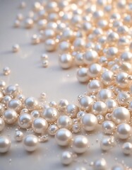 Softly glowing mother of pearl background with scattered white pearls, abstract background, pearls