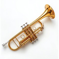 Obraz premium Golden trumpet resting on a white background showcasing musical elegance and craftsmanship