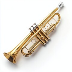 Fototapeta premium Golden trumpet resting on a white background showcasing musical elegance and craftsmanship