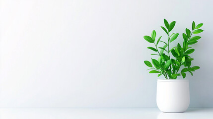 Fototapeta premium Green plant in white pot on a minimalist background