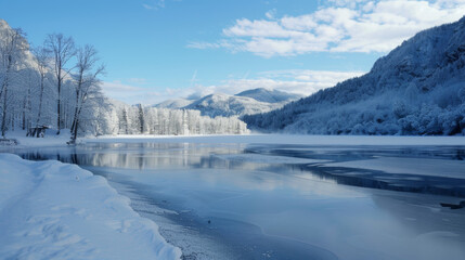 Icy Beauty of a Frozen Lake in Winter