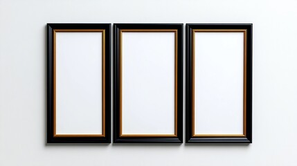 Modern Minimalist Frames: Black and Gold Elegance on a White Wall