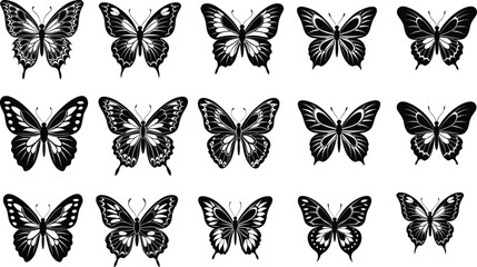 Fototapeta premium Set Of Butterfly Silhouette Vector Illustration