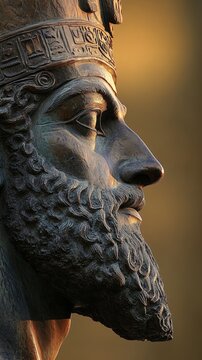 Majestic bronze statue of darius the great wearing ornate crown