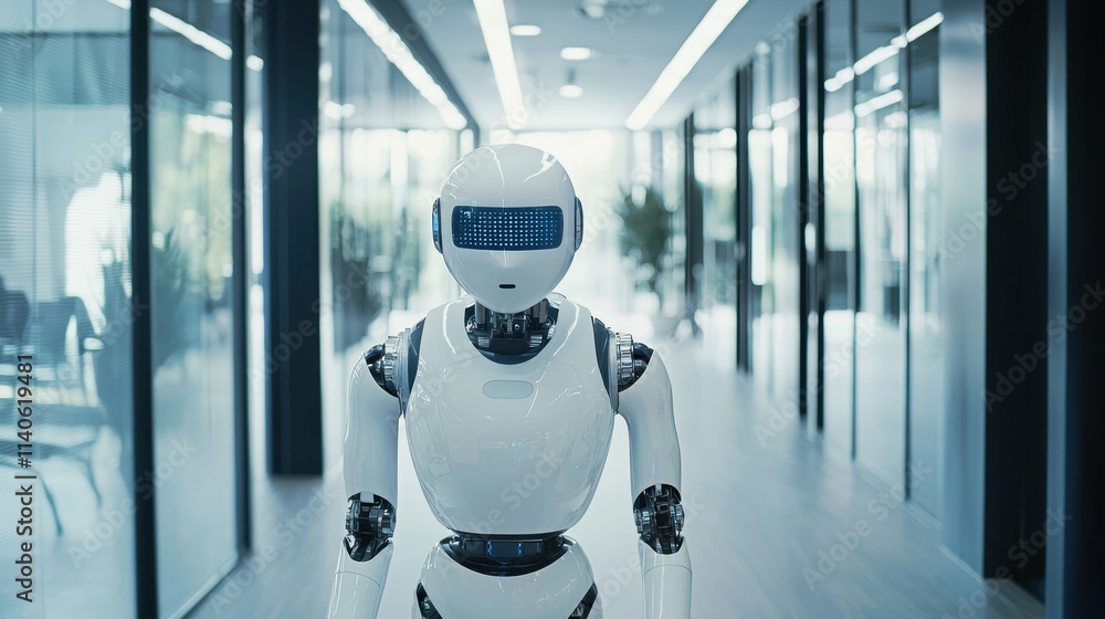 Poster office worker using ai-powered system for optimization and productivity in modern workplace environm