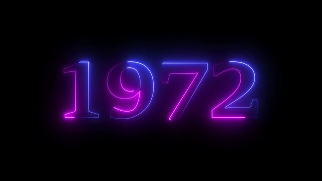 1972 neon line text. Abstract 1972 neon text animation, Glowing neon number text background 4k video.