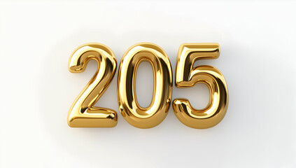 Gold number "205" in a three-dimensional style, with a white background and sharp edges