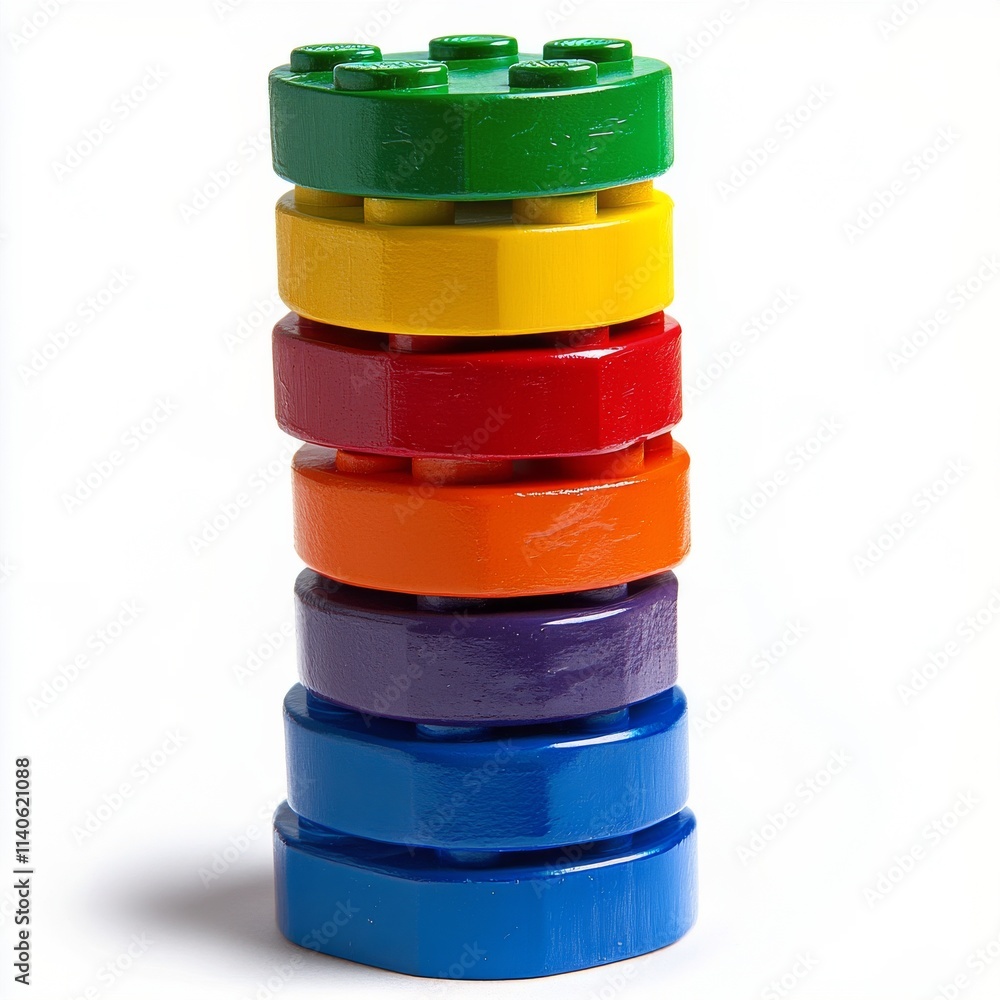 Poster colorful stack of building blocks arranged vertically on a light background showcasing creativity