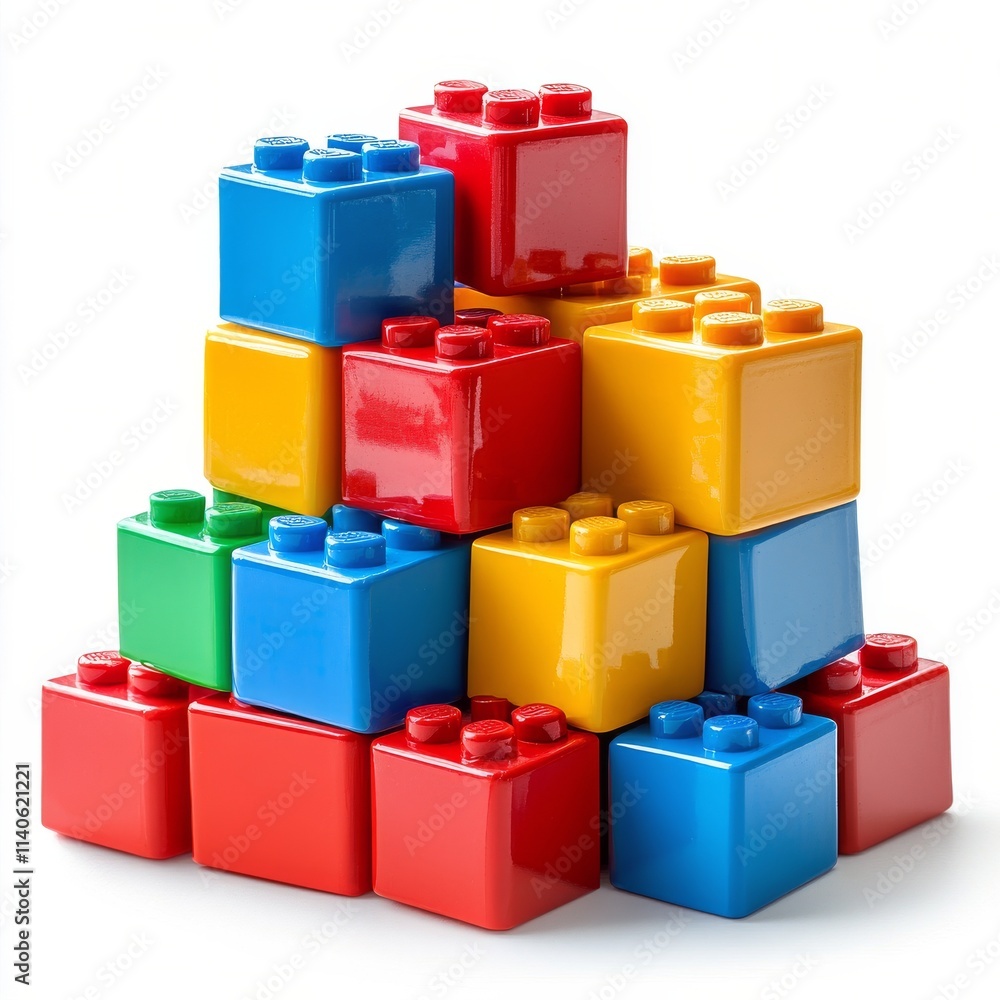 Poster colorful stack of building blocks arranged vertically on a light background showcasing creativity