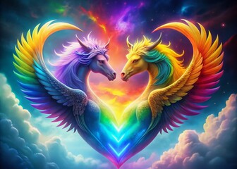 Obraz premium Pansexual Pride Double Exposure Animal Photography: Magical Creatures & Rainbow Hearts